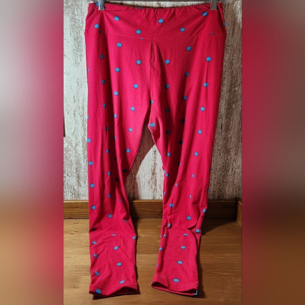 LuLaRoe Fuchsia Pink Leggings with Teal Blue Dots